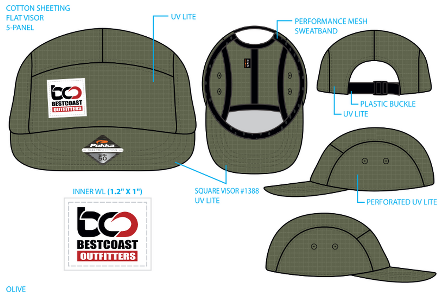 BestCoast Outfitters BCO Logo Cap with SPF50 protection Olive BestCoast Outfitters